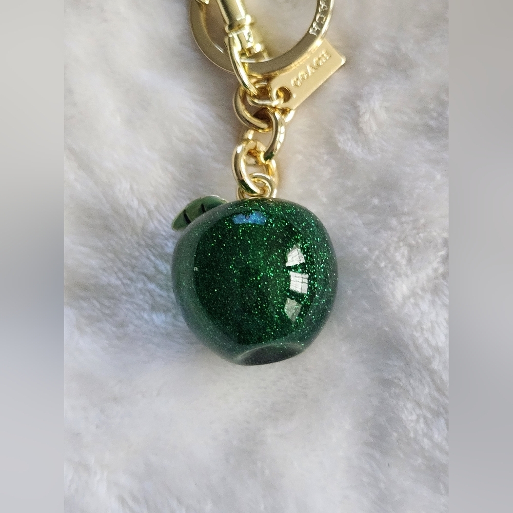 Glittery Green Apple Keychain C Logo Inspired Bag Charm - Picture 3 of 9